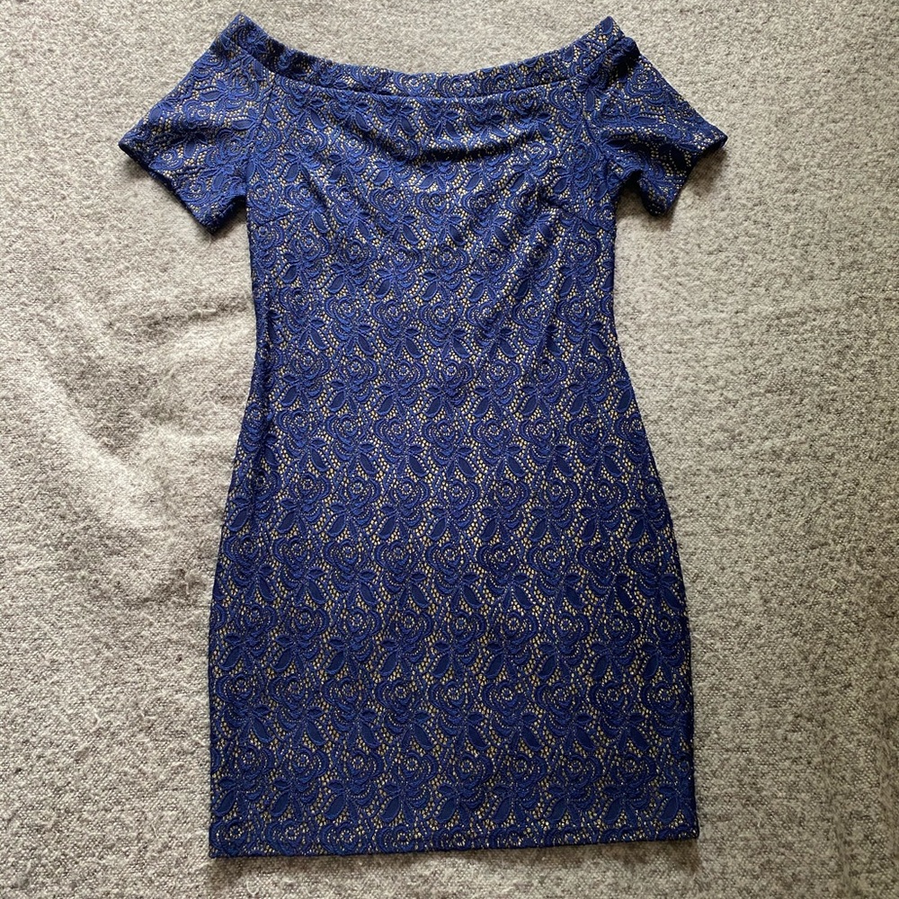 Lush Navy and Gold Off the Shoulder dress